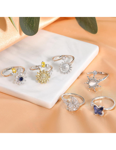 Juego de Anillos Fidget Honsny para Mujeres - 6 Estilos Juego de Anillos Fidget Honsny para Mujeres - 6 Estilos