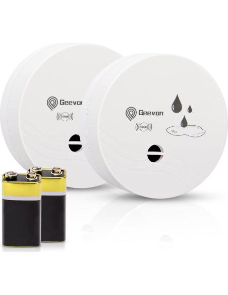 Geevon 2 Detectores de Fugas de Agua 100dB Batería Incluida Geevon 2 Detectores de Fugas de Agua 100dB Batería Incluida