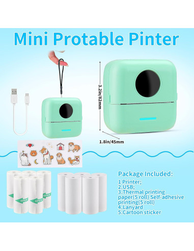 Impresora Térmica Mini HuiJuKeJi Verde Bluetooth 11 Rollos