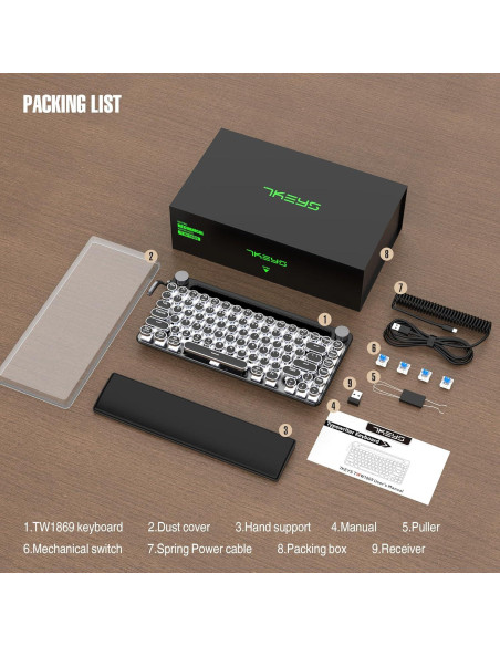 Teclado Inalámbrico 7KEYS TW1867 Pro Retro Bluetooth Teclado Inalámbrico 7KEYS TW1867 Pro Retro Bluetooth