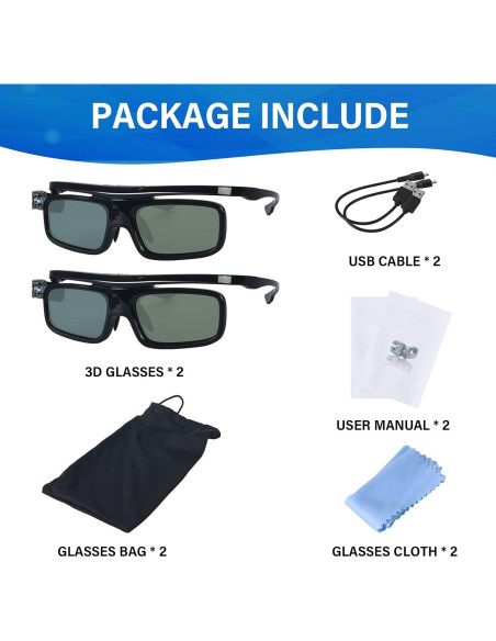 Gafas 3D EKYLIN DLP Link Recargables - Paquete de 2 Gafas 3D EKYLIN DLP Link Recargables - Paquete de 2