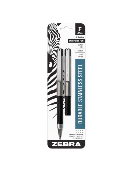 Bolígrafo retráctil Zebra Pen F-301, acero inoxidable, 0.7mm, 2 unidades Bolígrafo retráctil Zebra Pen F-301, acero inoxidable, 0.7mm, 2 unidades