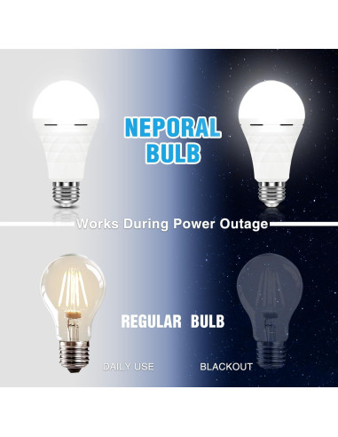 Bombillas Recargables Neporal A19 60W Luz Diurna 4 Pzas