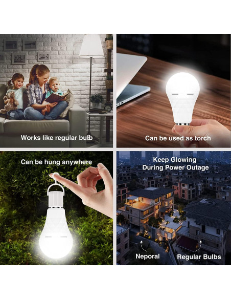 Bombillas Recargables Neporal A19 60W Luz Diurna 4 Pzas Bombillas Recargables Neporal A19 60W Luz Diurna 4 Pzas