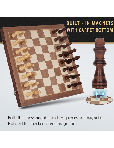 Juego de Ajedrez y Damas Magnético de Madera 2 en 1 38cm
