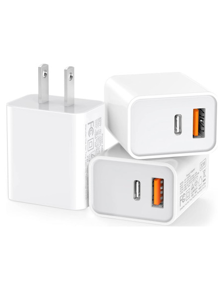 Paquete de 3 Cargadores USB C CSODINCE 20W Doble Puerto Paquete de 3 Cargadores USB C CSODINCE 20W Doble Puerto
