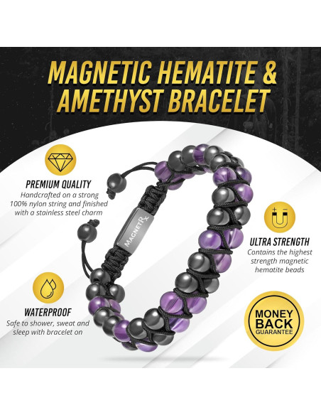Pulsera Magnética MagnetRX de Hematites y Amatista Natural Pulsera Magnética MagnetRX de Hematites y Amatista Natural
