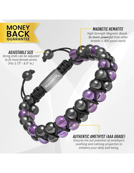 Pulsera Magnética MagnetRX de Hematites y Amatista Natural Pulsera Magnética MagnetRX de Hematites y Amatista Natural