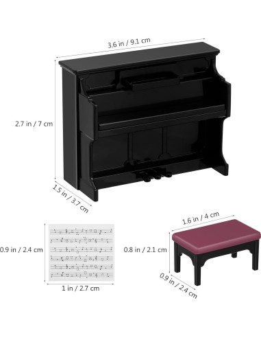 Piano Miniatura Vertical TOYANDONA con Taburete Negro