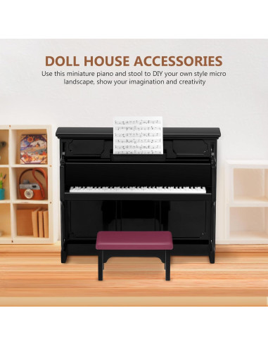 Piano Miniatura Vertical TOYANDONA con Taburete Negro