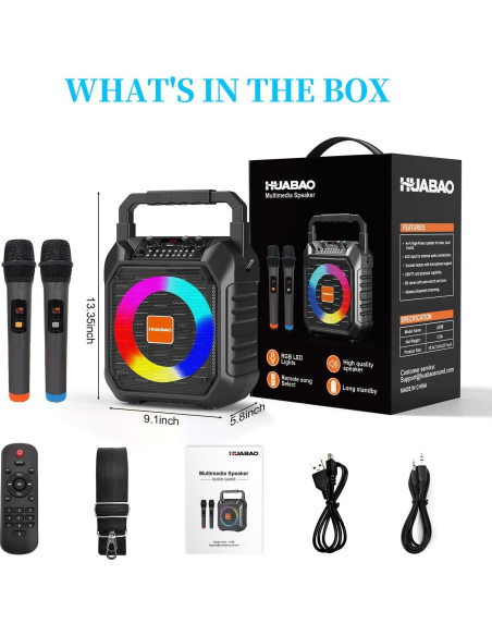 Máquina de Karaoke HUABAO A108 con 2 Micrófonos y Luces LED Máquina de Karaoke HUABAO A108 con 2 Micrófonos y Luces LED