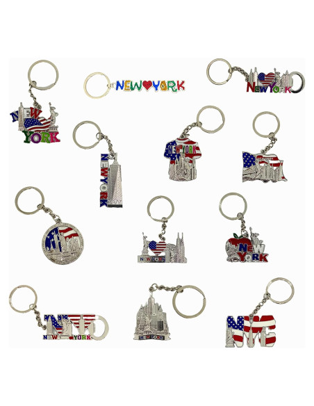 Conjunto de llaveros metálicos 12 piezas NYC souvenirs Conjunto de llaveros metálicos 12 piezas NYC souvenirs