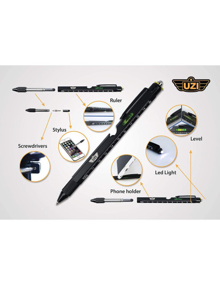 Bolígrafo Táctico Uzi UZI-TACPEN23 con Luz LED y Herramientas Bolígrafo Táctico Uzi UZI-TACPEN23 con Luz LED y Herramientas