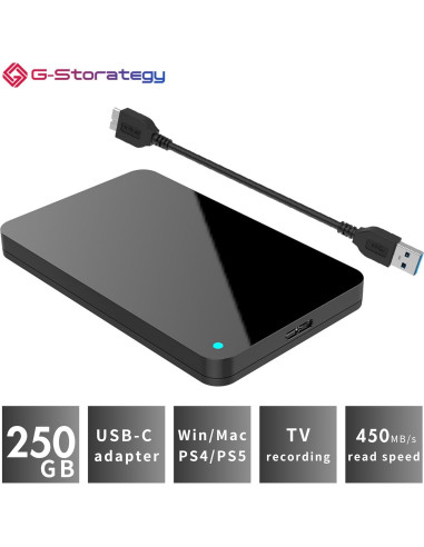SSD Portátil G-Stratégia 250GB USB-C 1050MB/s Negro