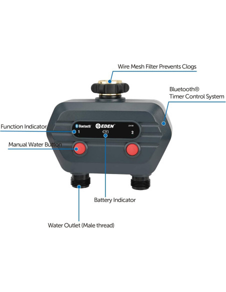 Temporizador de Agua Bluetooth Eden 93442 2 Zonas Riego Inteligente Temporizador de Agua Bluetooth Eden 93442 2 Zonas Riego Inteligente