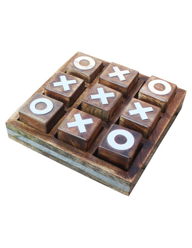 Juego de Tres en Raya de Madera Quemada | Decoración y Diversión