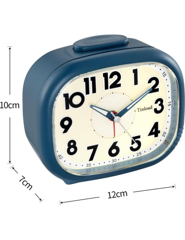 Reloj Despertador Tinload Azul Silencioso con Luz Nocturna