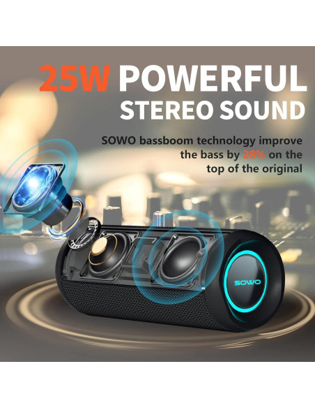 Altavoz Bluetooth Inalámbrico SOWO 25W Impermeable IPX7 Altavoz Bluetooth Inalámbrico SOWO 25W Impermeable IPX7