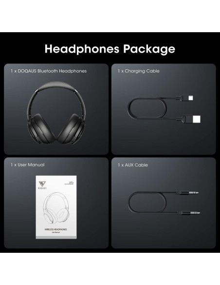 Auriculares Bluetooth DOQAUS LIFE 4, 90H, Sonido HiFi, Negro Auriculares Bluetooth DOQAUS LIFE 4, 90H, Sonido HiFi, Negro