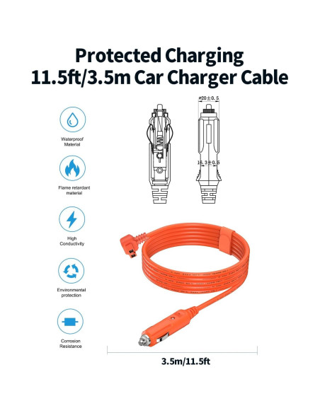 Cable de Alimentación 16AWG 12V/24V 3.5m para Refrigerador de Coche Cable de Alimentación 16AWG 12V/24V 3.5m para Refrigerador de Coche