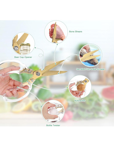 Tijeras de Cocina M METERXITY 230g Acero Inoxidable Doradas