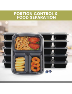 Contenedores de Comida Reutilizables Ezalia 32oz 3 Compartimentos 2