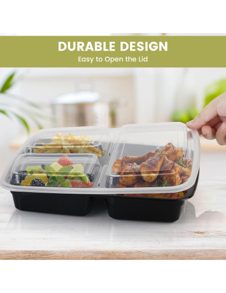 Contenedores de Comida Reutilizables Ezalia 32oz 3 Compartimentos Contenedores de Comida Reutilizables Ezalia 32oz 3 Compartimentos