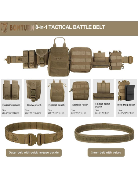 Cinturón Táctico BOMTURN 8 en 1 con Bolsas y Accesorios Cinturón Táctico BOMTURN 8 en 1 con Bolsas y Accesorios