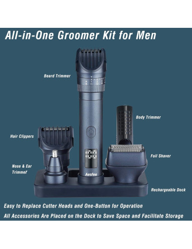 Recortadora de Barba Aesfee AF-8098 5-en-1 Impermeable