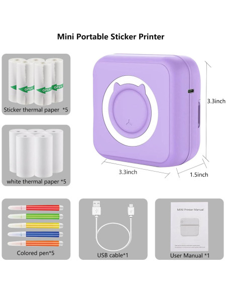 Impresora Térmica Mini PRINHSJI C15-001 con 11 Rollos Impresora Térmica Mini PRINHSJI C15-001 con 11 Rollos