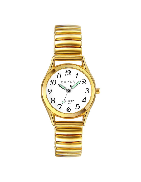 Reloj de lectura fácil JewelryWe dorado con manecillas luminosas Reloj de lectura fácil JewelryWe dorado con manecillas luminosas