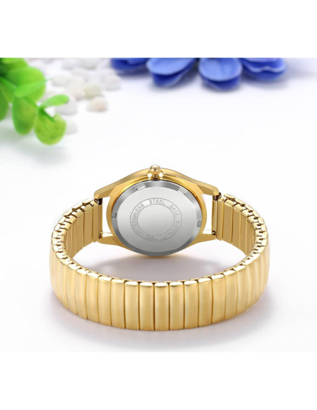 Reloj de lectura fácil JewelryWe dorado con manecillas luminosas Reloj de lectura fácil JewelryWe dorado con manecillas luminosas