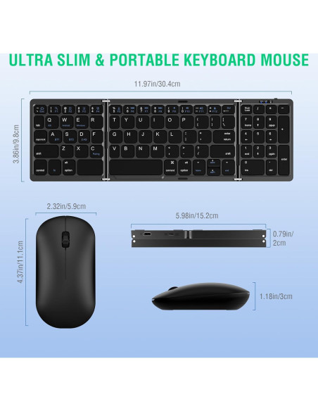 Combo Teclado y Ratón Plegables EDJO Inalámbrico 2.4G/Bluetooth Combo Teclado y Ratón Plegables EDJO Inalámbrico 2.4G/Bluetooth