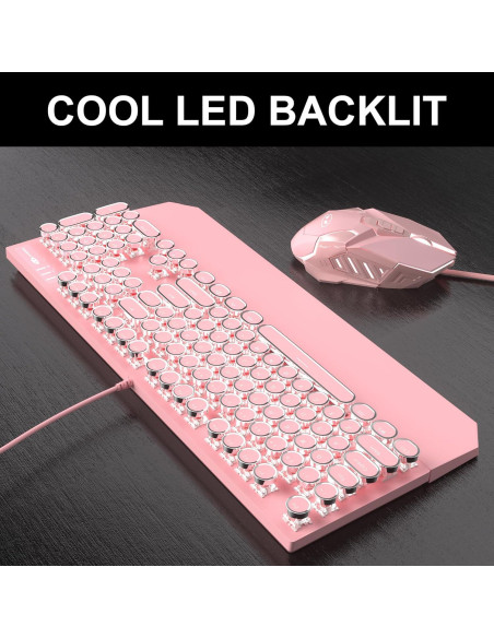 Combo Teclado Mecánico Rosa Camiysn Retro Iluminado Combo Teclado Mecánico Rosa Camiysn Retro Iluminado