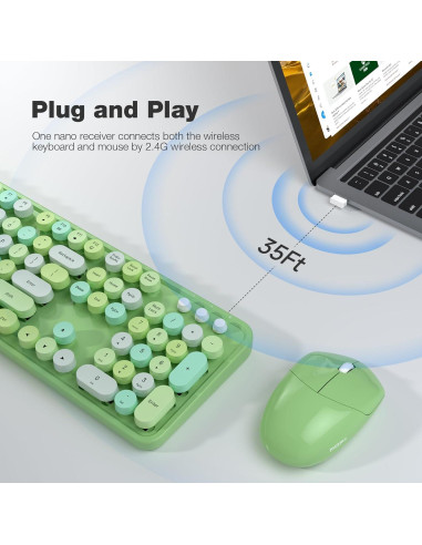 Combo Teclado y Ratón Inalámbrico MOFII Verde Colorido