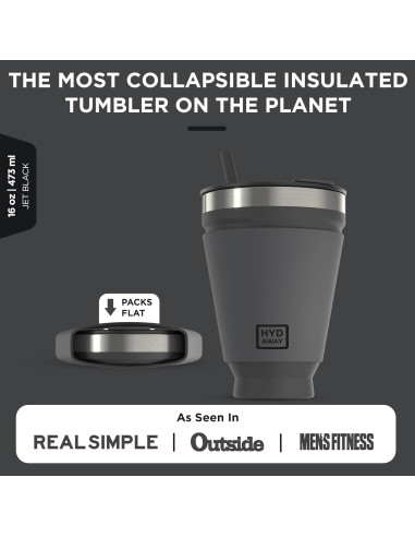 Vaso Plegable HYDAWAY 0.47L con Tapa y Pajilla Aislado