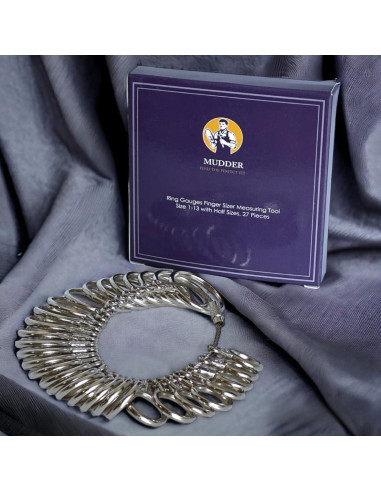 Calibrador de Anillo Mudder Acero Inoxidable 27 Pcs Tamaños 1-13