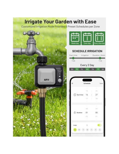 Temporizador de Riego WiFi Unistyle 1 Zona Gris Programable Temporizador de Riego WiFi Unistyle 1 Zona Gris Programable