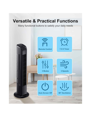 Ventilador de Torre Uthfy Oscilante 76 cm Control Remoto