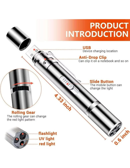 Puntero láser para gatos Yiwu 7 patrones recarga USB Puntero láser para gatos Yiwu 7 patrones recarga USB