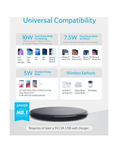 Cargador Inalámbrico Anker 313 Pad 10W Carga Rápida Negro 2