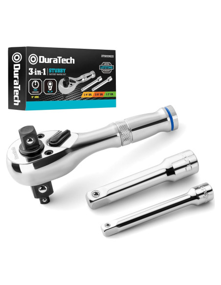 Juego de Llaves de Carraca Stubby DURATECH 3 en 1 72 Dientes Juego de Llaves de Carraca Stubby DURATECH 3 en 1 72 Dientes