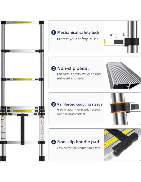 Escalera Telescópica MGENLONG 2 m Plegable Ligera 150 kg Escalera Telescópica MGENLONG 2 m Plegable Ligera 150 kg