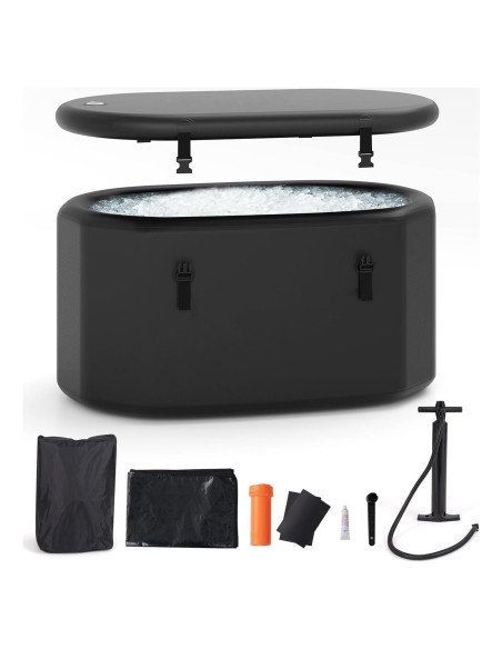 Bañera Inflable GYMAX Ovalada 488L con Tapa y Bomba Bañera Inflable GYMAX Ovalada 488L con Tapa y Bomba