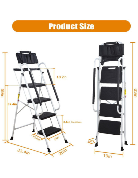 Escalera Plegable LEADALLWAY 4 Peldaños con Barandillas Escalera Plegable LEADALLWAY 4 Peldaños con Barandillas