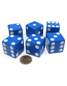 Juego de 6 Dados D6 Jumbo 25mm Koplow Azul con Puntos