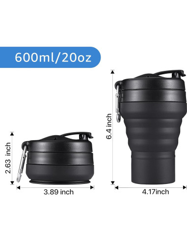Taza Plegable EASYXQ 600ml Silicona Camping Negra