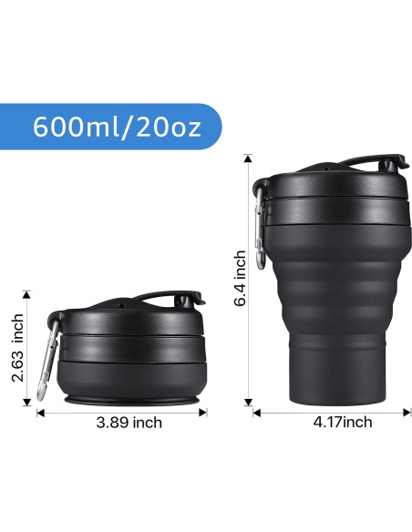 Taza Plegable EASYXQ 600ml Silicona Camping Negra Taza Plegable EASYXQ 600ml Silicona Camping Negra