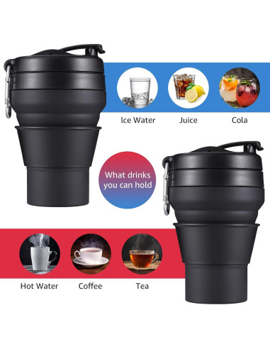 Taza Plegable EASYXQ 600ml Silicona Camping Negra
