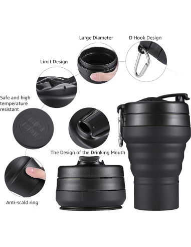 Taza Plegable EASYXQ 600ml Silicona Camping Negra